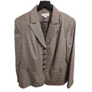 NWT TRAVIS AYERS for DRESSBARN Woman‎ Blazer Plaid Button Front Petite 16W Gray